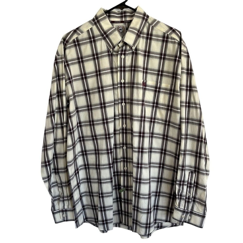Cinch Mens Large Western Shirt Long Sleeve Button Down Brown Plaid MT10321292